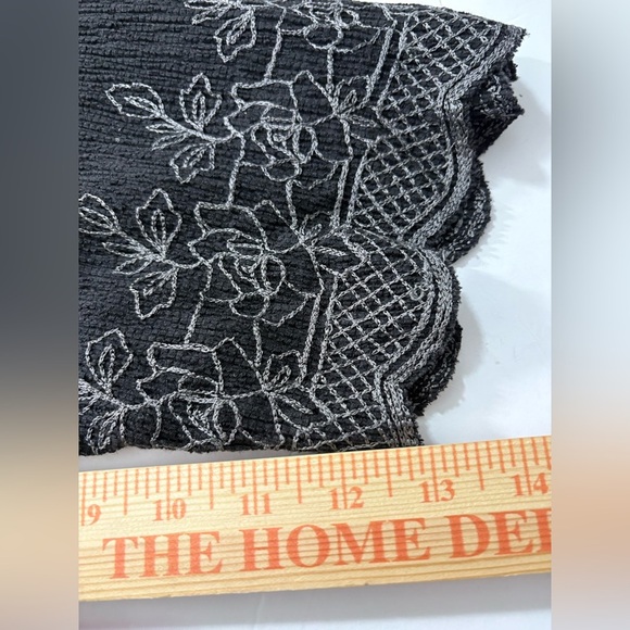 Junonia Black Textured Crinkle Blouse with Embroidered Elbow Length Sleeves. 4X - Picture 14 of 14